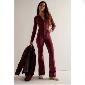 Free People Jayde Cord Flare Jumpsuit in Cordovan